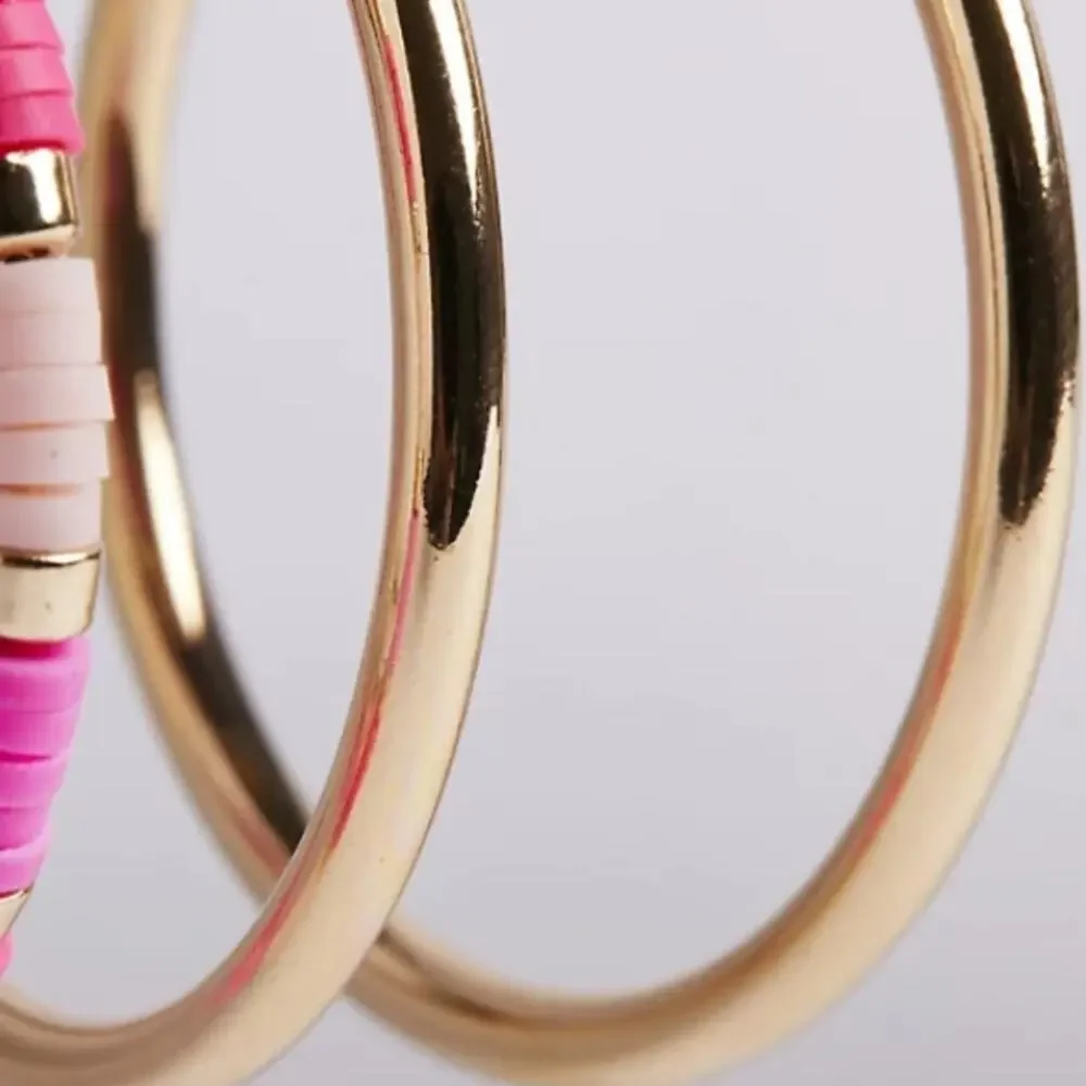 TORRID BEADED HOOP SET OF 3 - GOLD & PINK - Picture 6 of 7